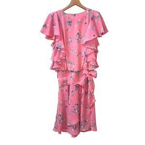 VINTAGE 80s Floral Dress‎ Size 10 Pink Ruffles Cottagecore Retro Spring Cottage